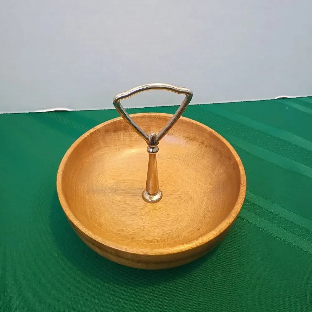 Vintage Oregon Myrtlewood Walnut Nut Tray Candy Dish Gold Tone North Bend, Ore